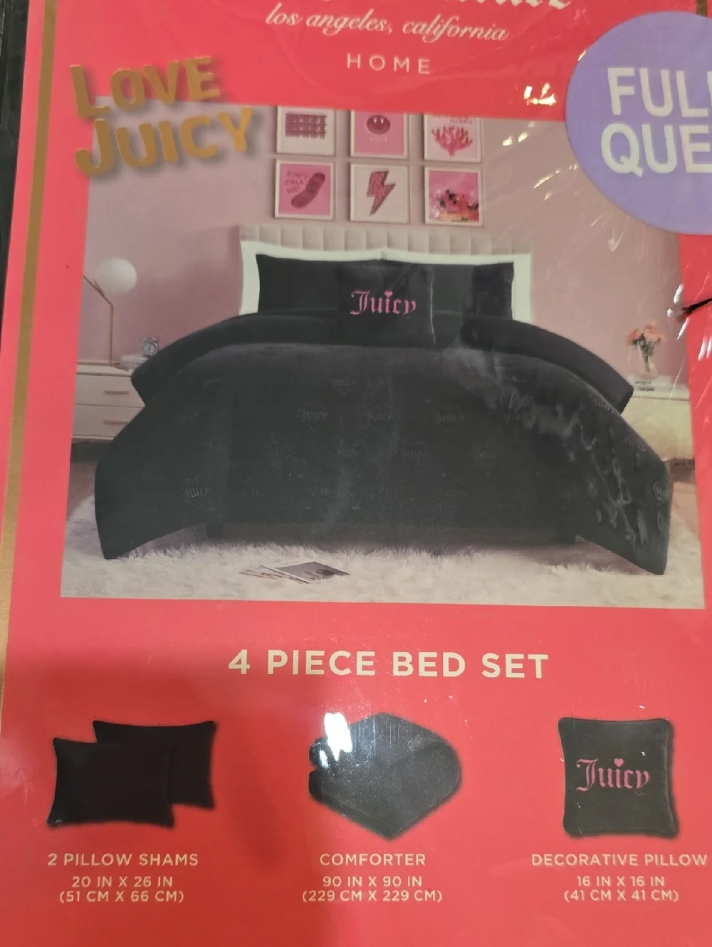 Juicy Couture Home Juicy Heart Logo Embrodried Plush Queen Comforter Set